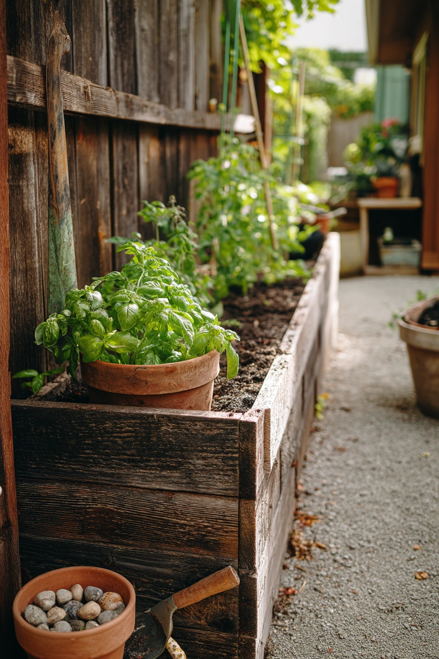 Narrow Cottage Garden Along the Fence