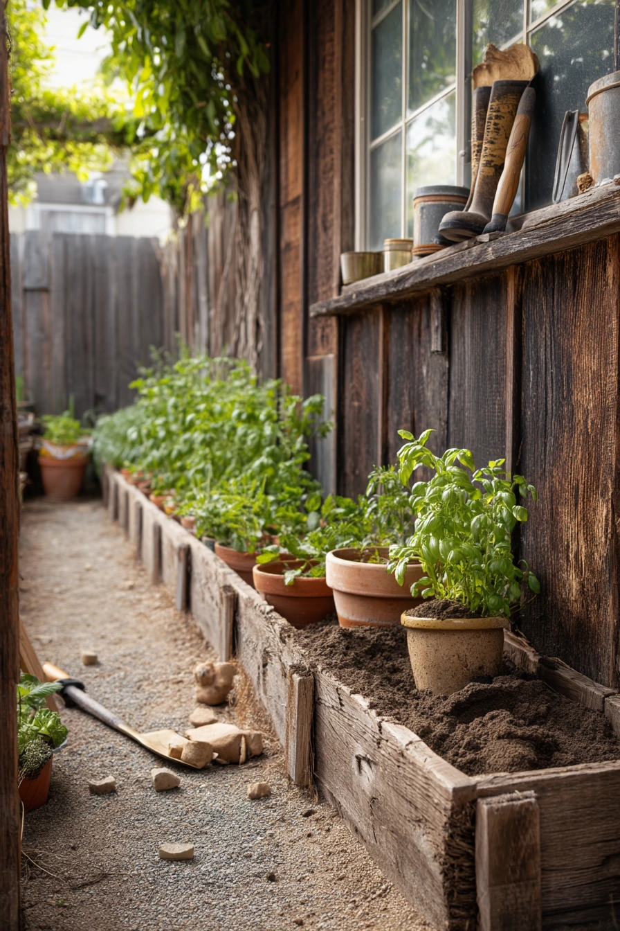 Narrow Cottage Garden Along the Fence