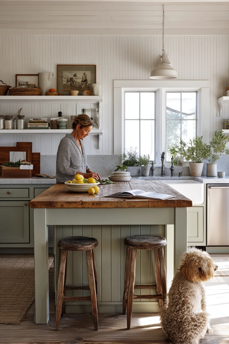 Sunlit Farmhouse Sage Kitchen with Island Life
