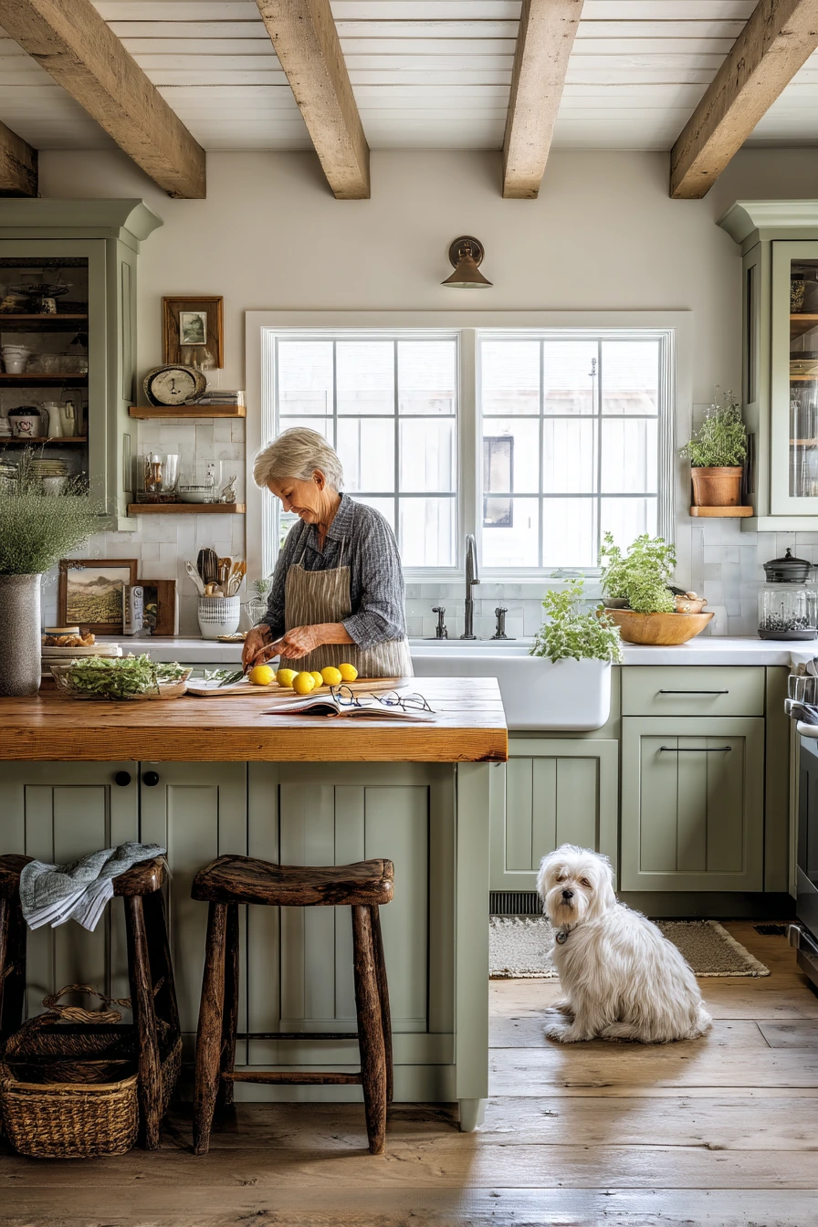 Sunlit Farmhouse Sage Kitchen with Island Life