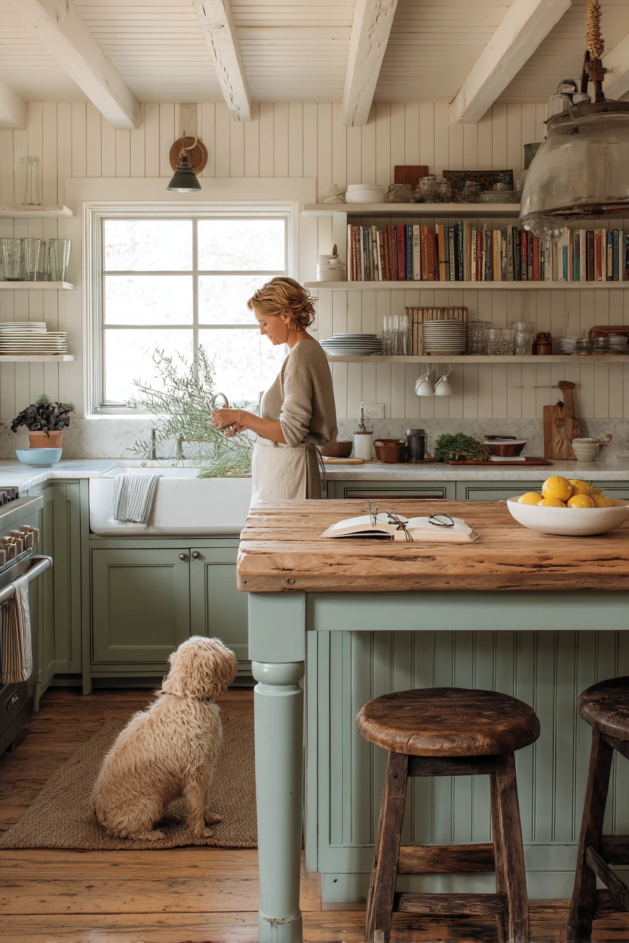 Sunlit Farmhouse Sage Kitchen with Island Life