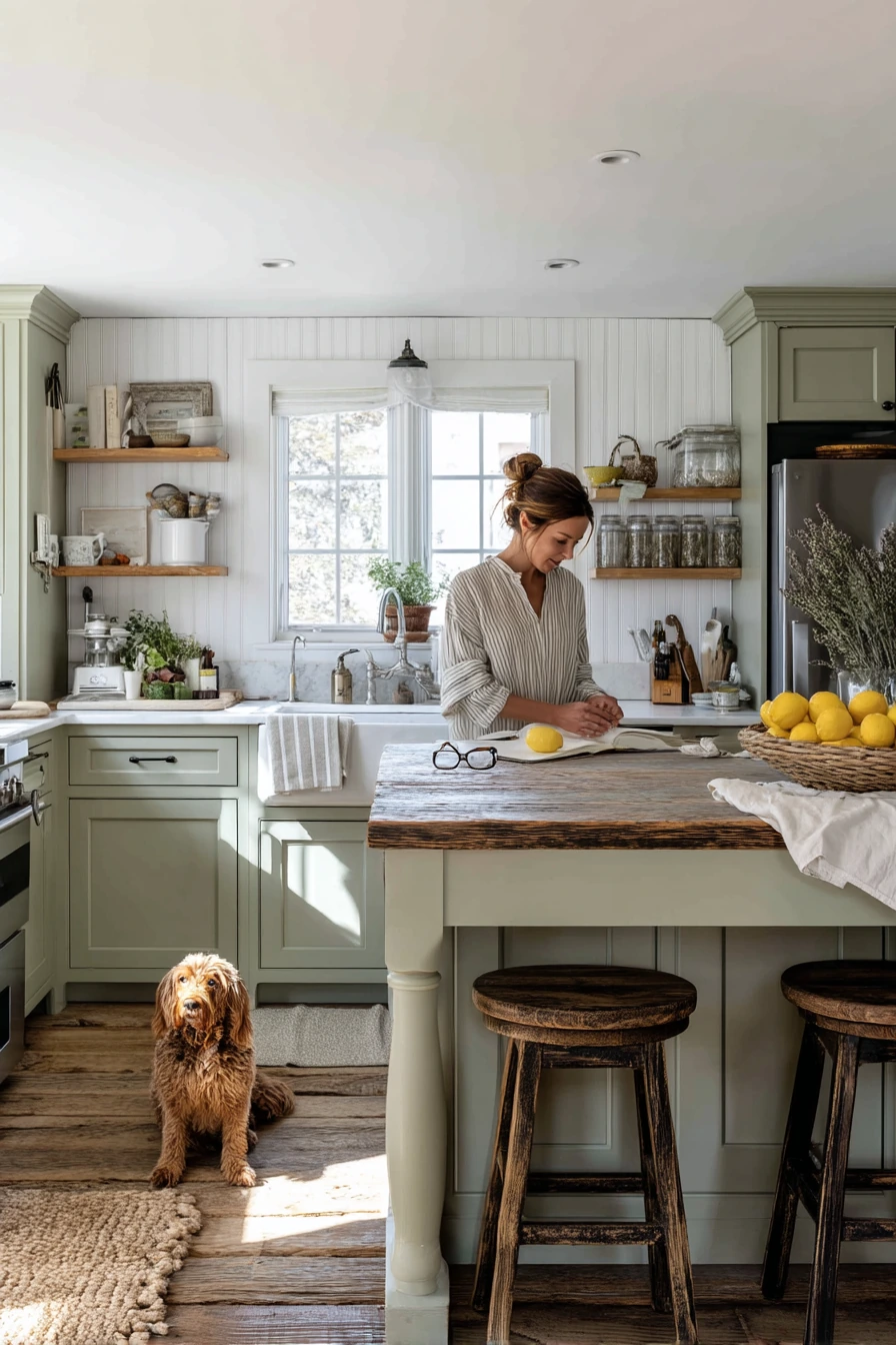 Sunlit Farmhouse Sage Kitchen with Island Life