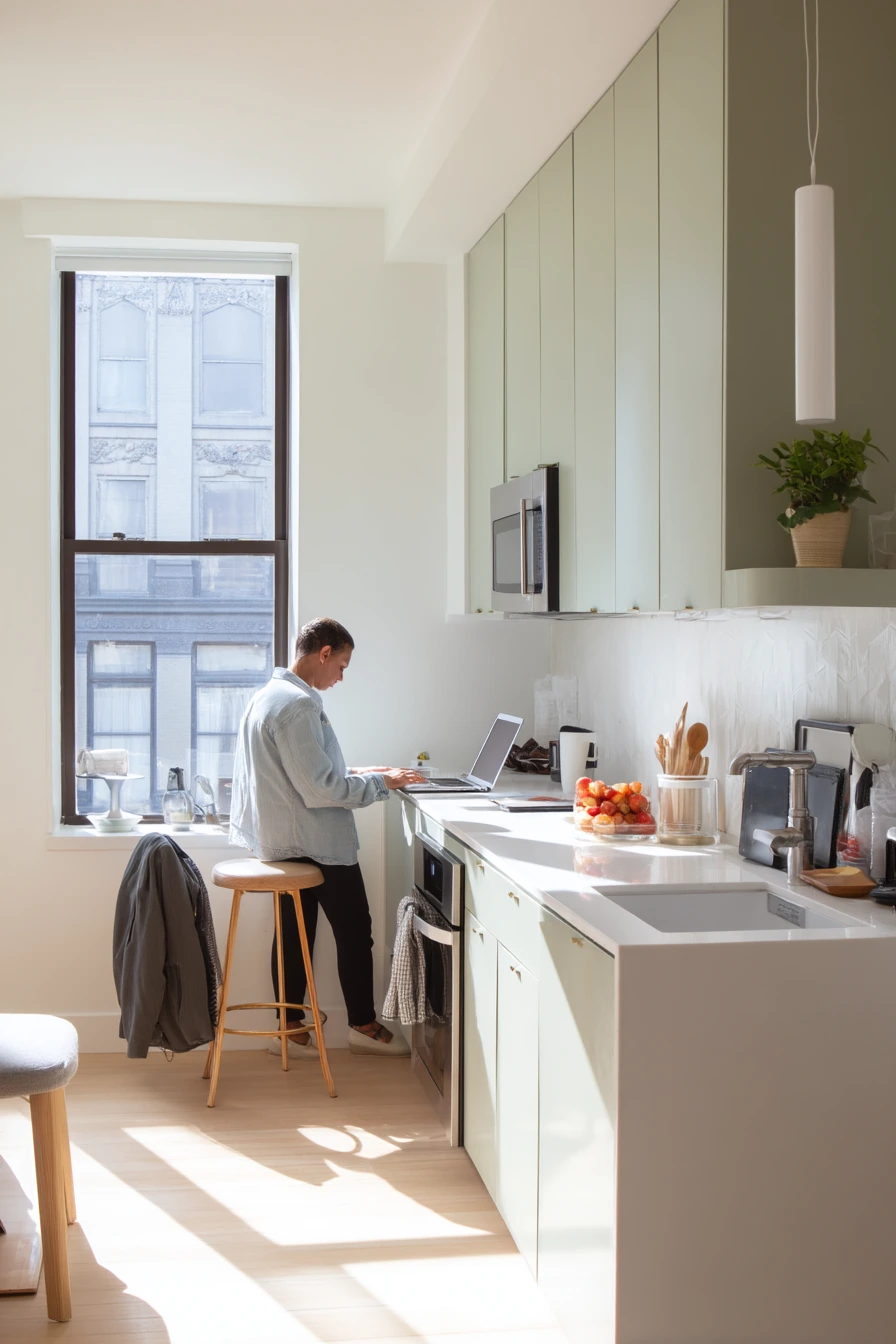 Minimal Sage Kitchen for a Busy Couple