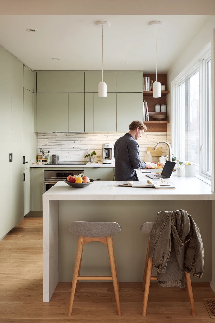 Minimal Sage Kitchen for a Busy Couple