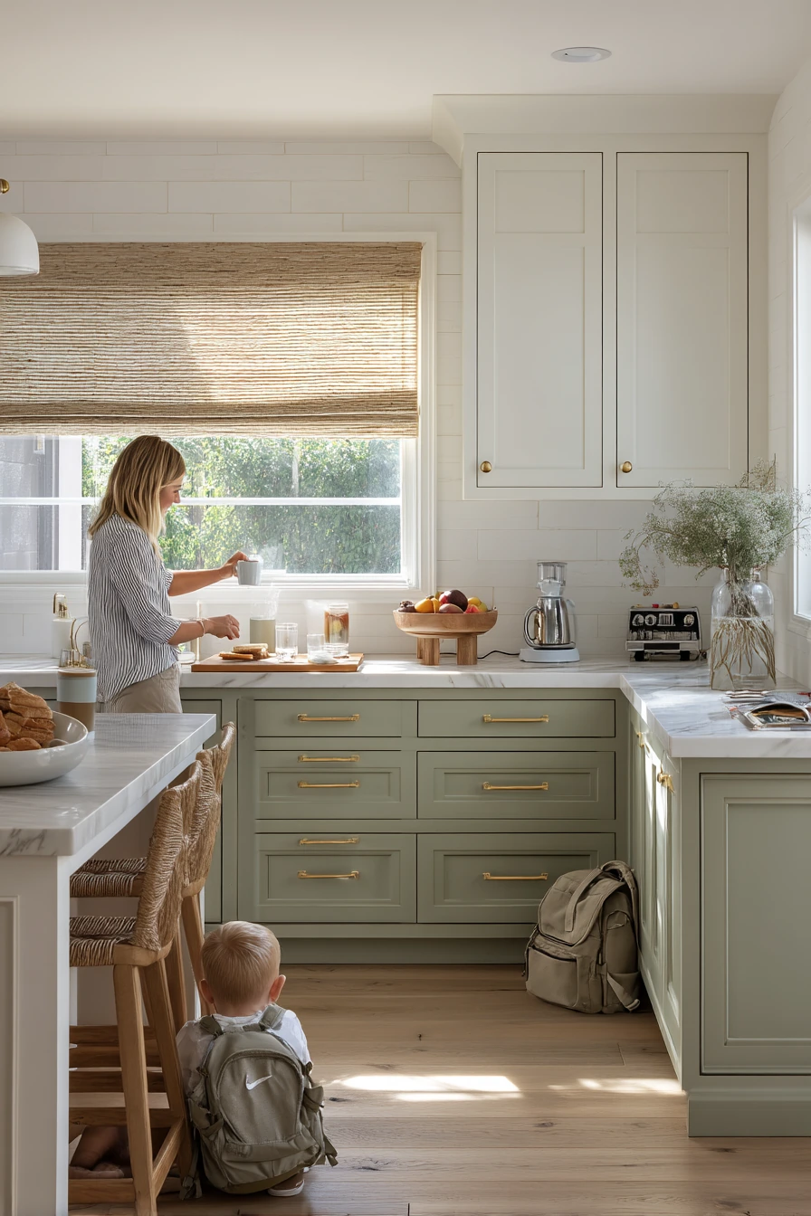 Family Breakfast in a Sage Shaker Kitchen