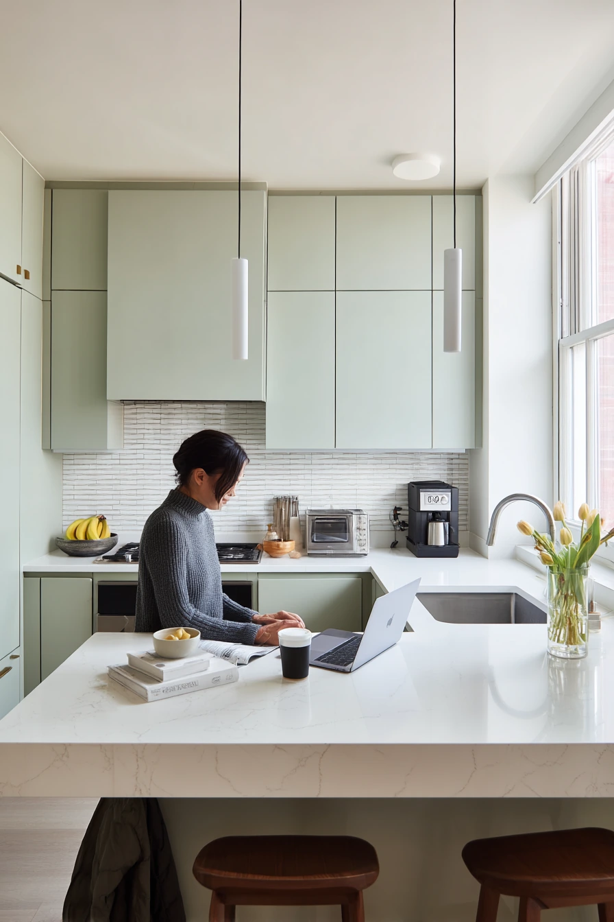 Minimal Sage Kitchen for a Busy Couple