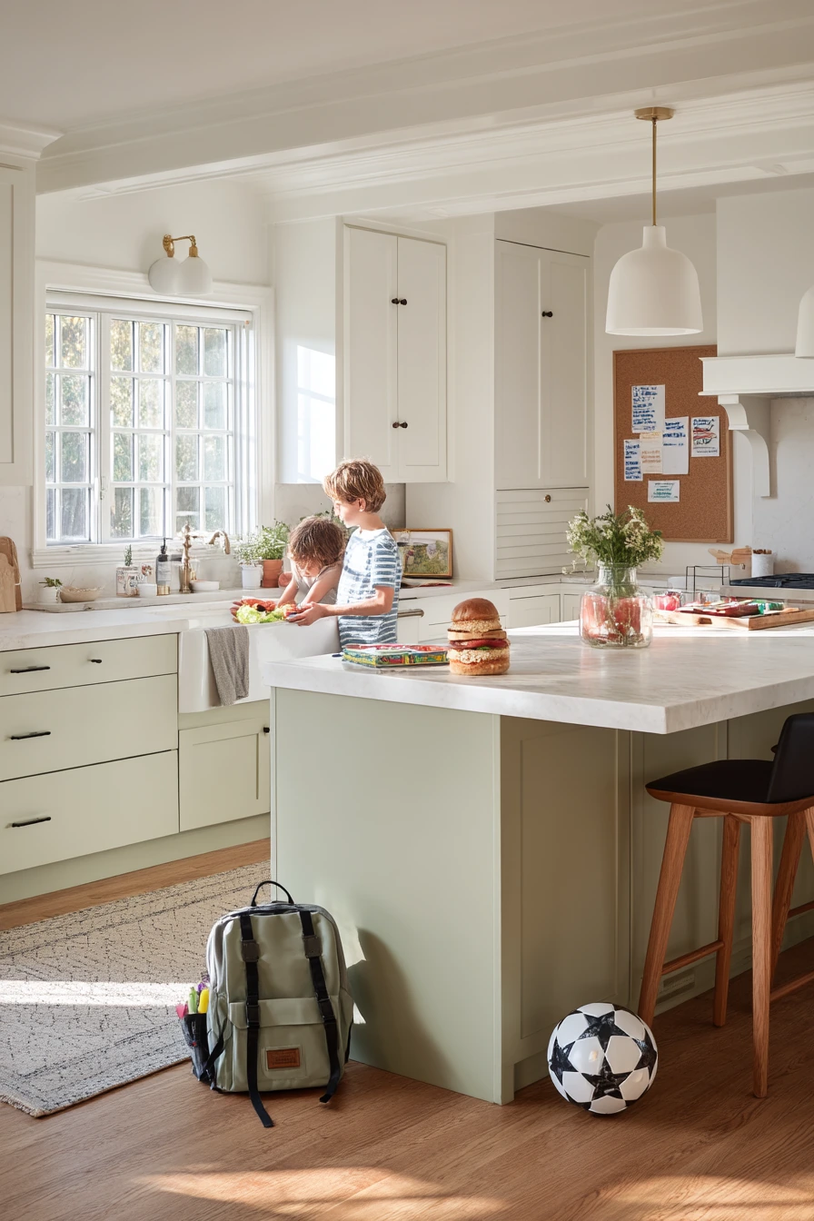 Open-Plan Sage Kitchen after School
