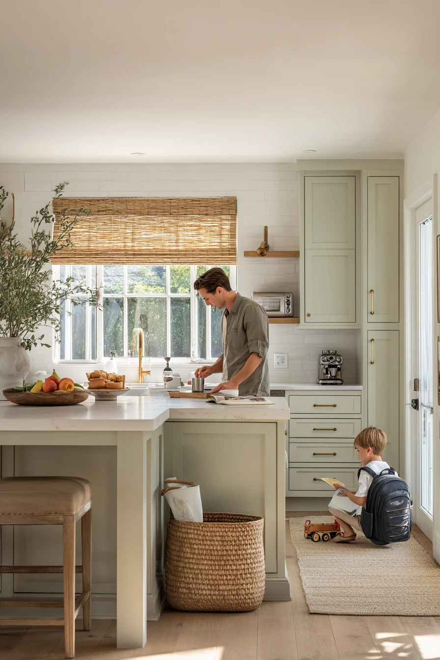 Family Breakfast in a Sage Shaker Kitchen
