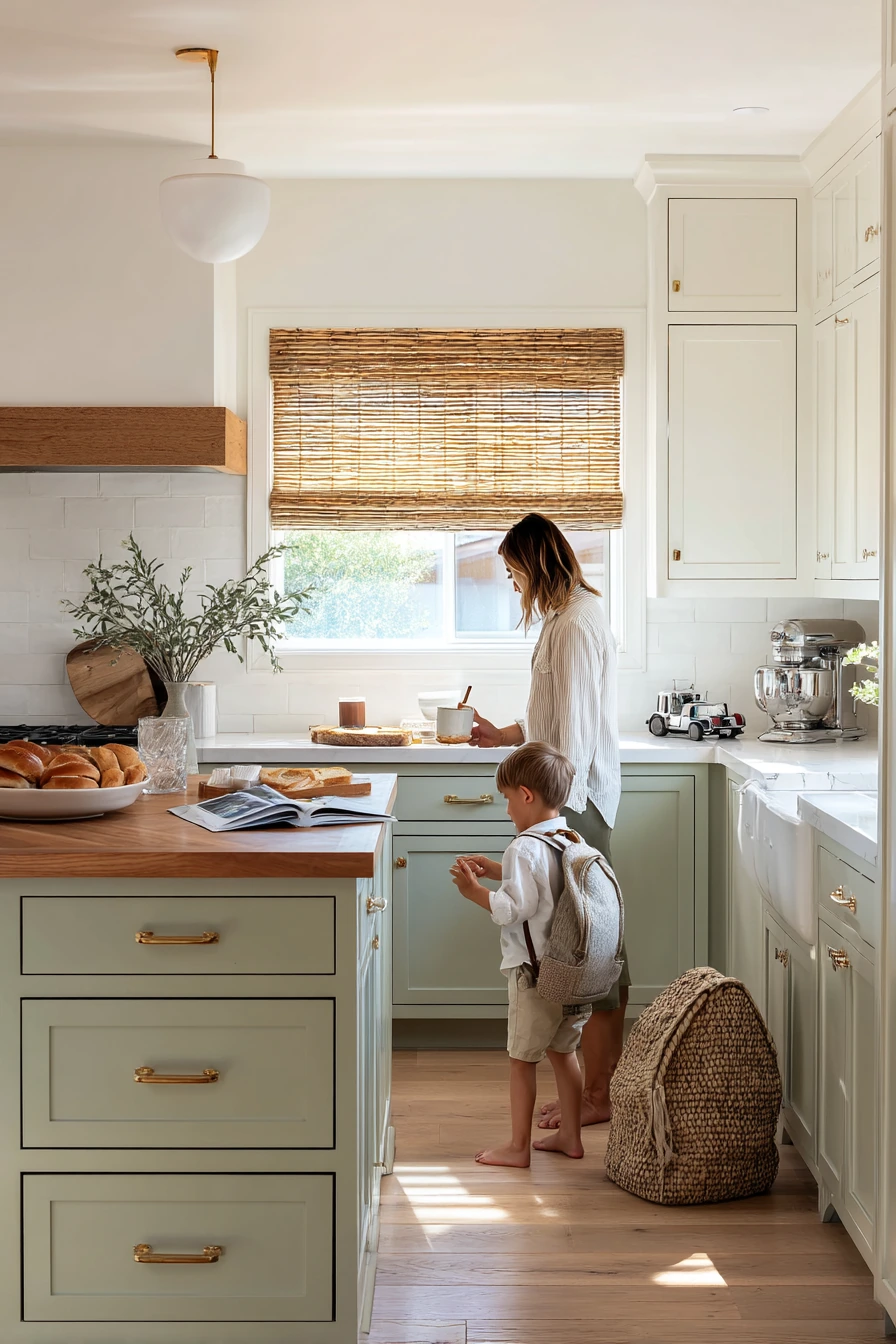 Family Breakfast in a Sage Shaker Kitchen