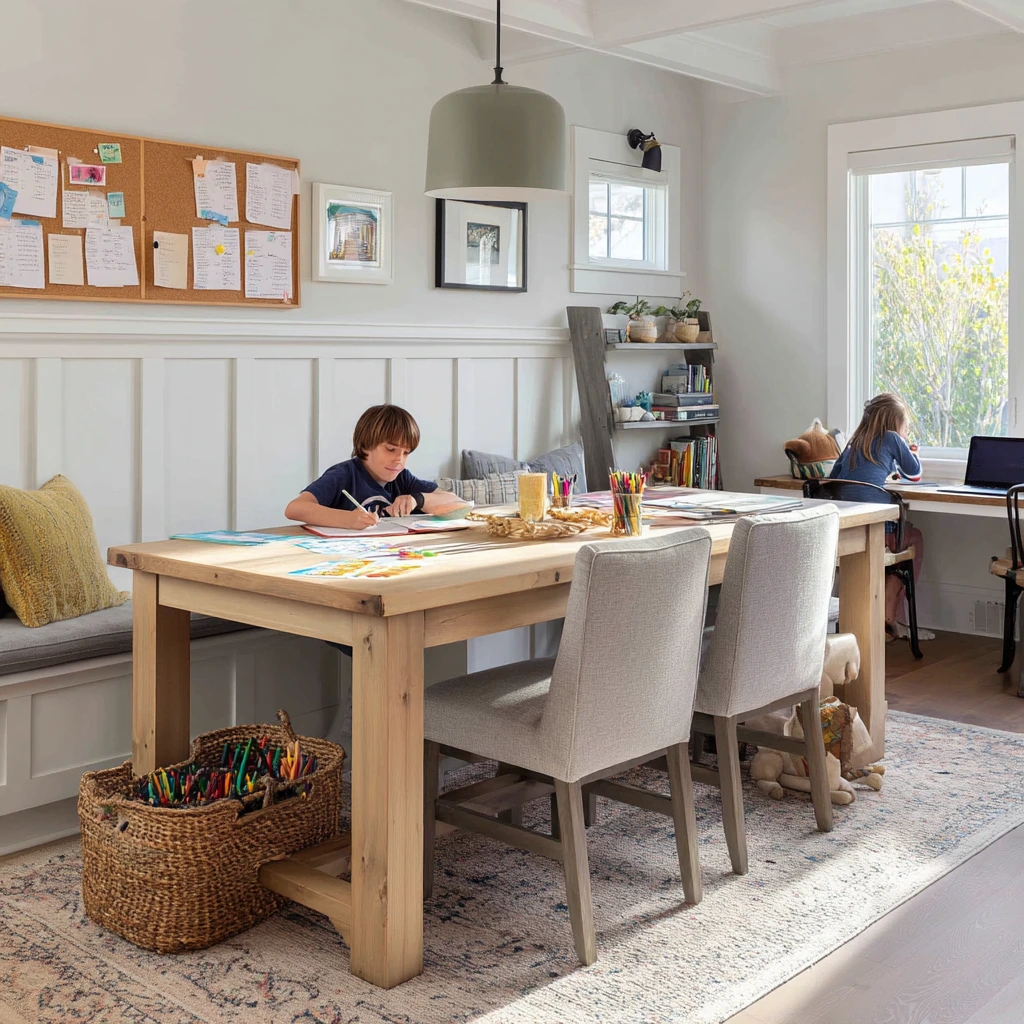 Sage Dining Room with Kids at Homework