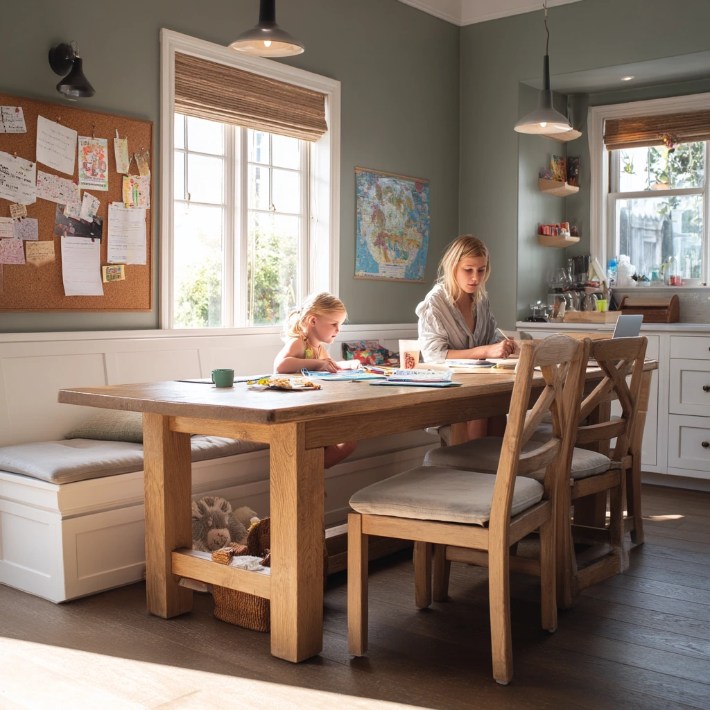Sage Dining Room with Kids at Homework
