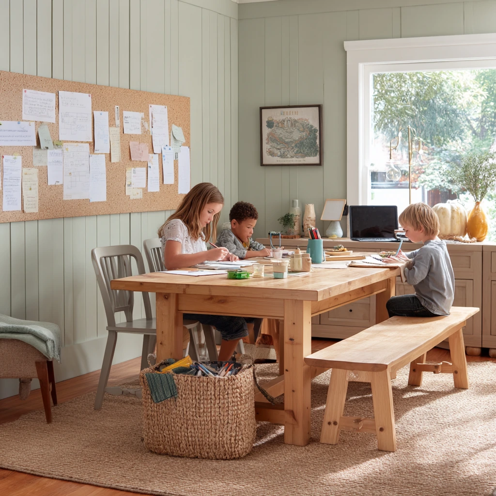 Sage Dining Room with Kids at Homework