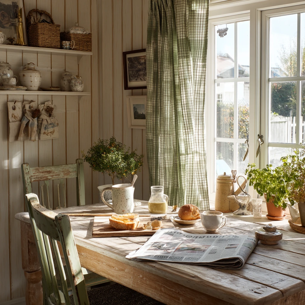 Breakfast Light in a Sage Cottage Dining Room