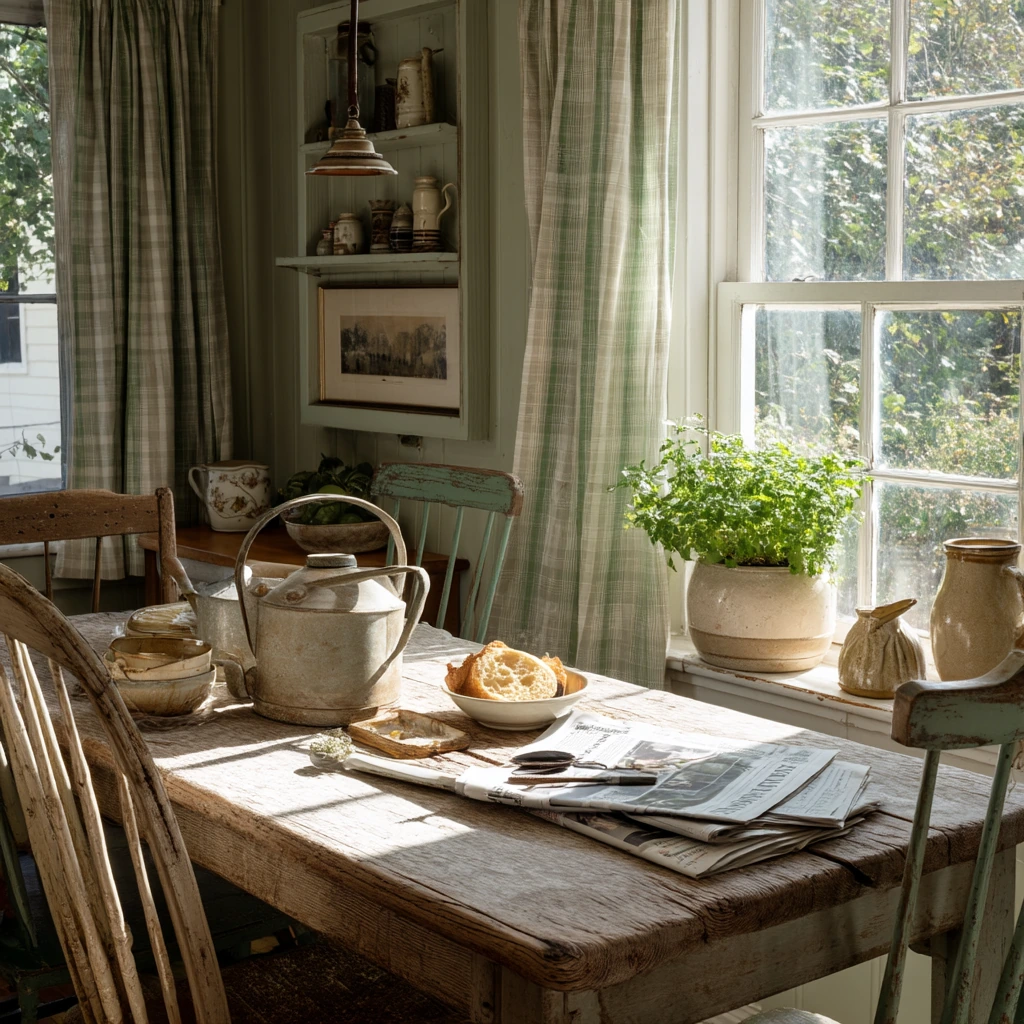 Breakfast Light in a Sage Cottage Dining Room