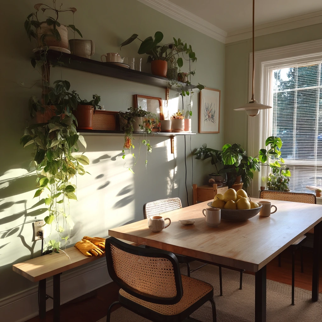 Plant-Filled Sage Dining Corner
