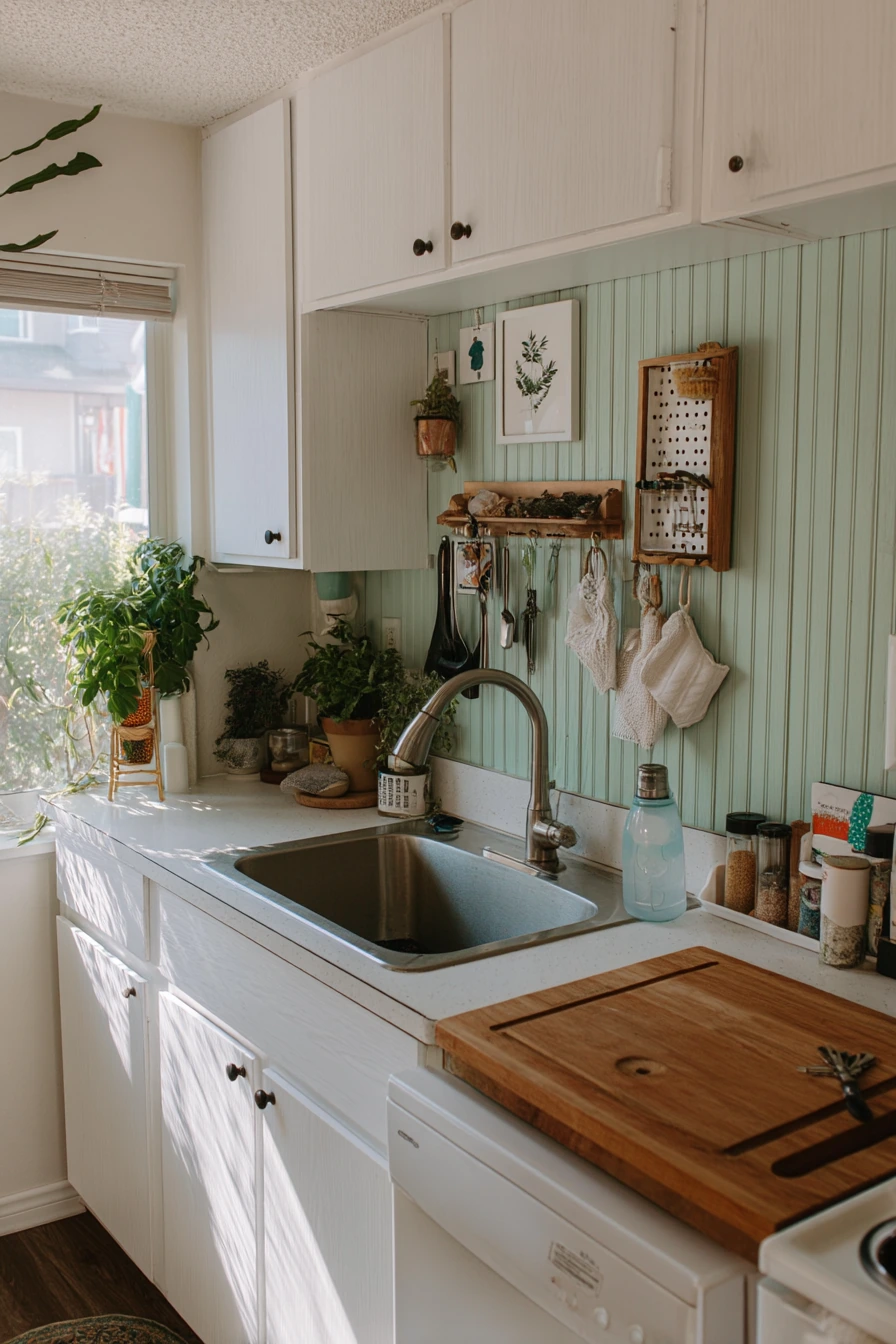 Renter-Friendly Sage Accent Wall Kitchen