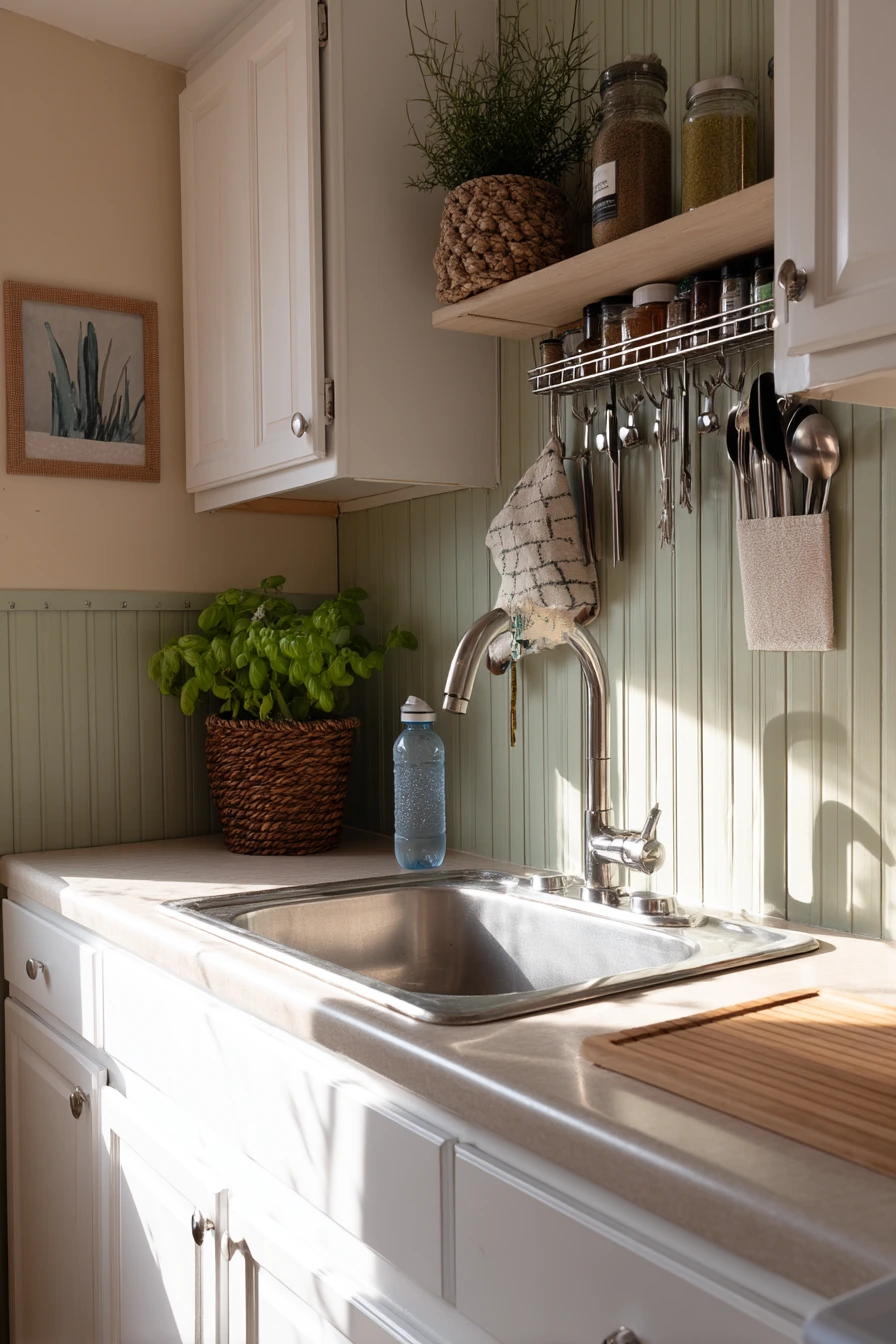 Renter-Friendly Sage Accent Wall Kitchen