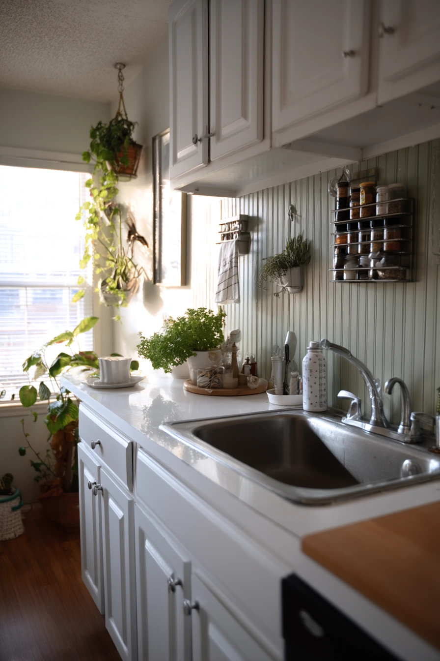 Renter-Friendly Sage Accent Wall Kitchen