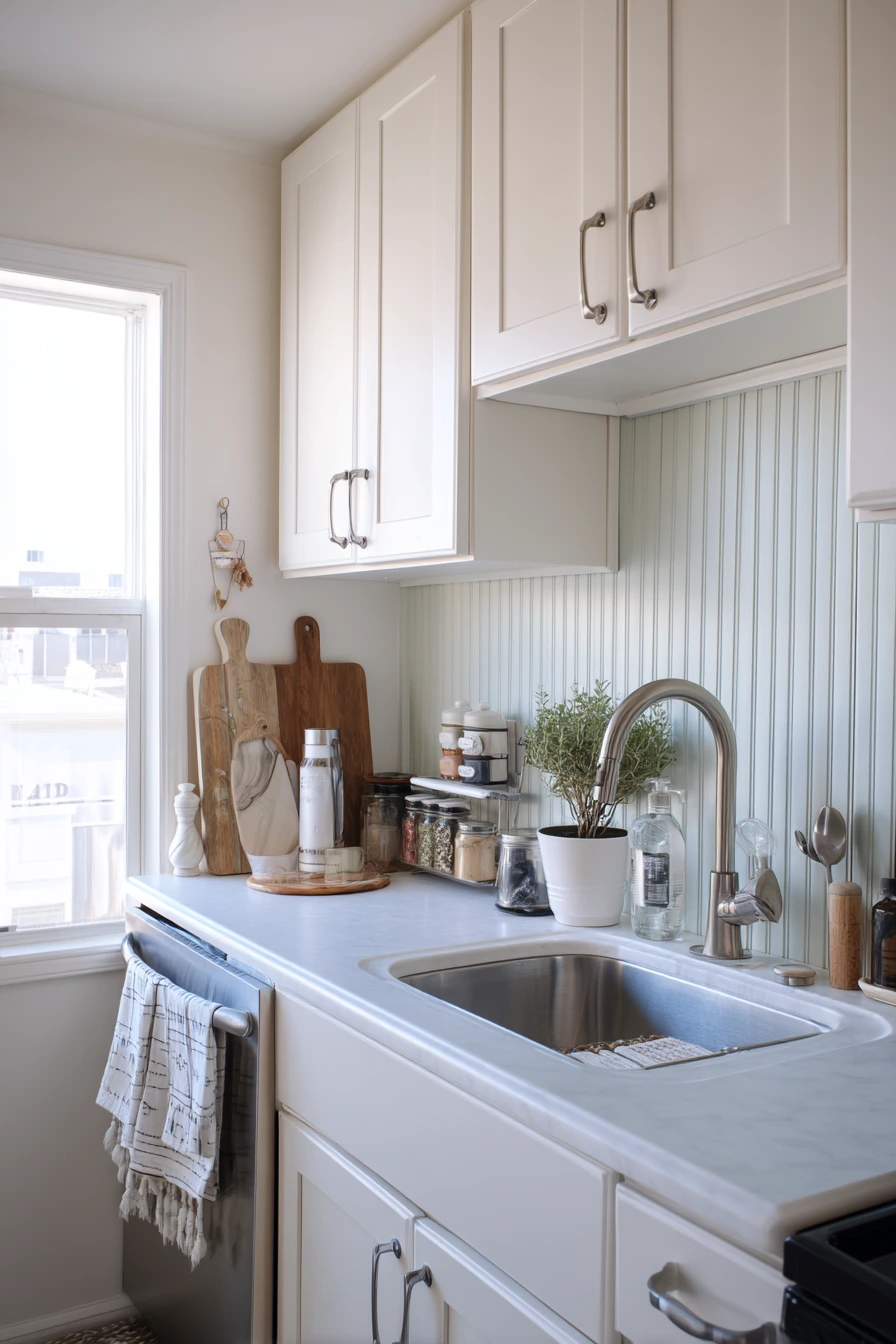 Renter-Friendly Sage Accent Wall Kitchen