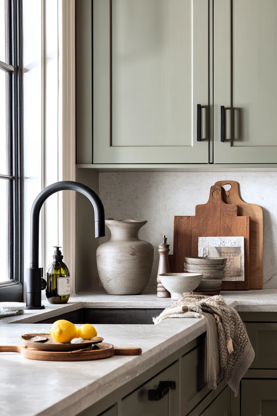 Product-Led Sage Kitchen Styling Detail