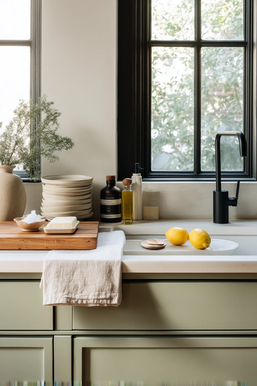Product-Led Sage Kitchen Styling Detail