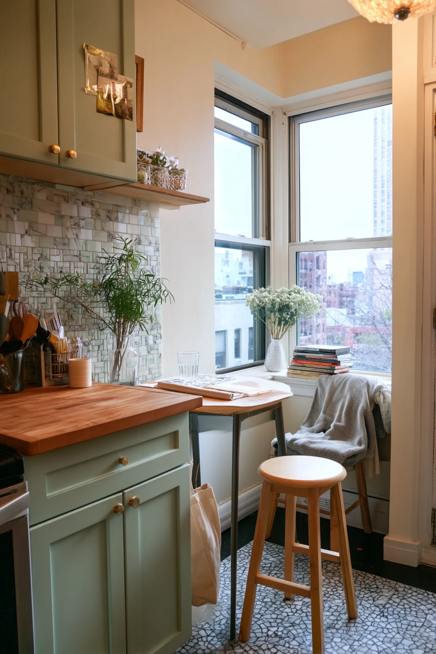 Small Apartment Sage Kitchen Corner