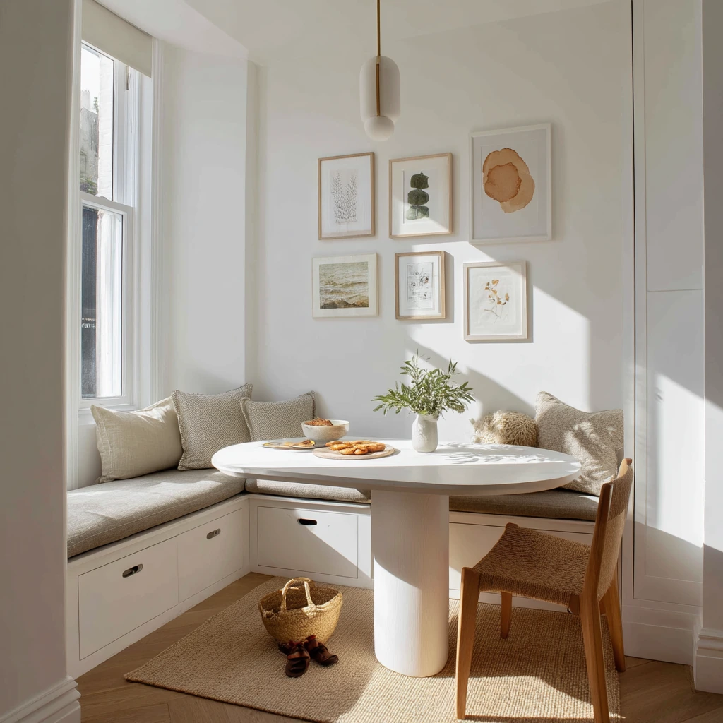 Banquette Storage for a Narrow Family Dining Nook