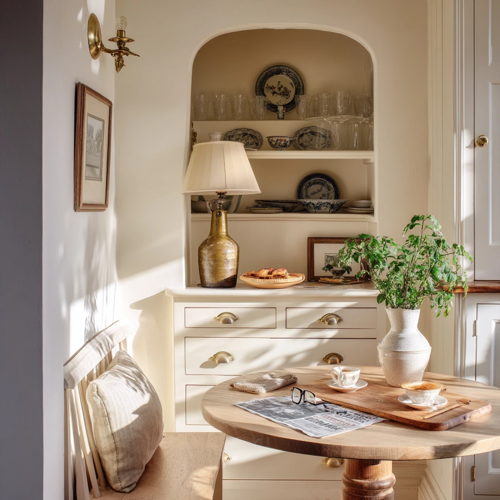 Built-In Niche Storage in a Cozy Cottage Dining Room