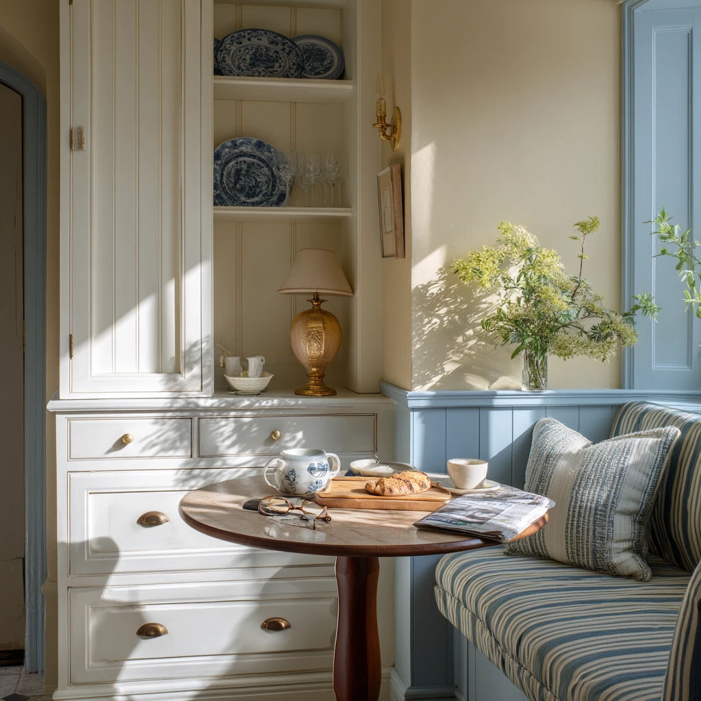 Built-In Niche Storage in a Cozy Cottage Dining Room