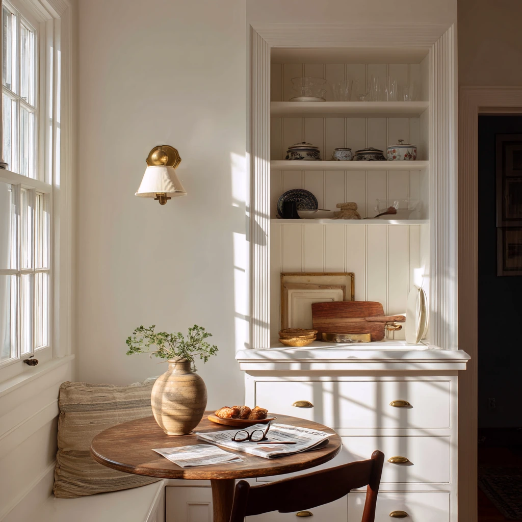Built-In Niche Storage in a Cozy Cottage Dining Room