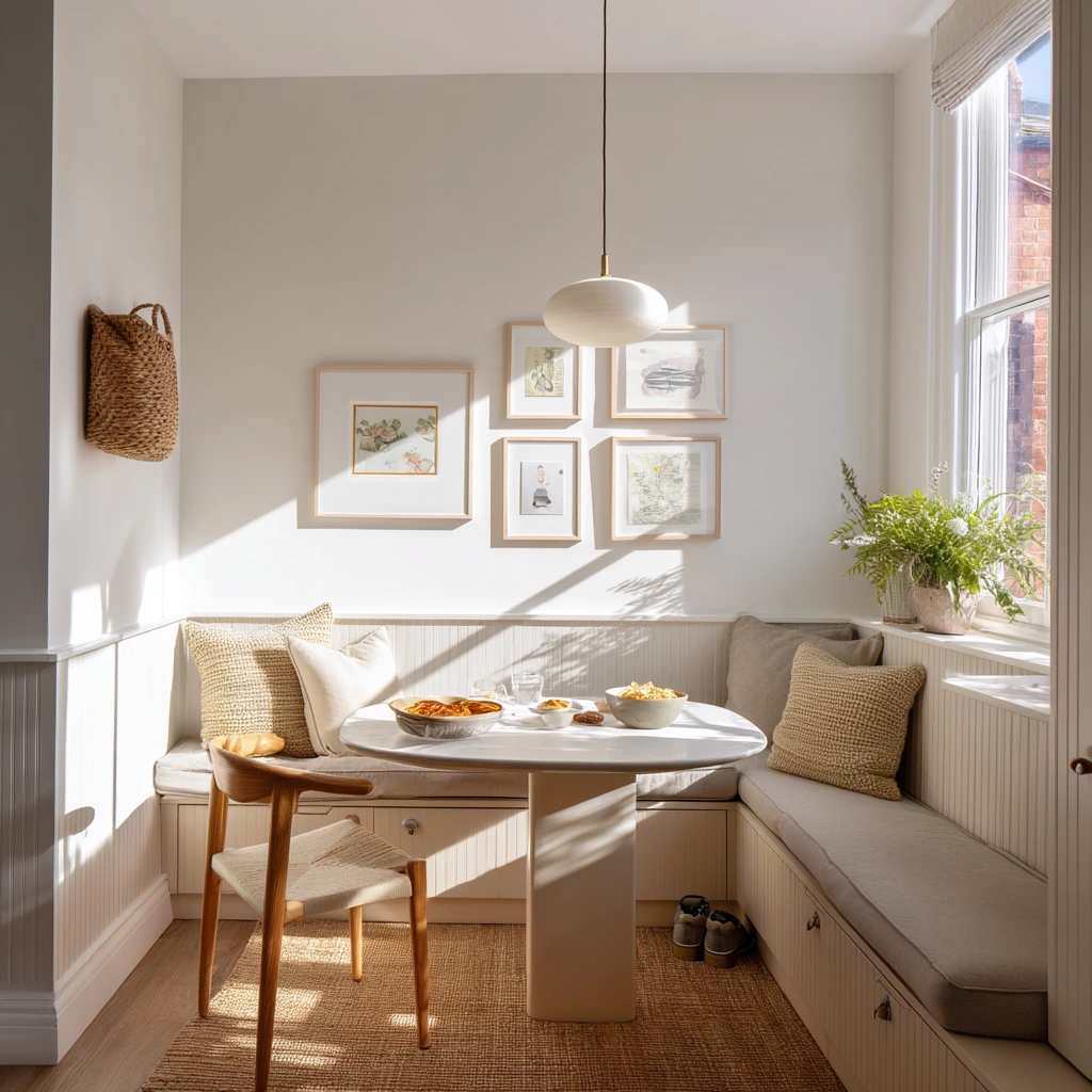 Banquette Storage for a Narrow Family Dining Nook