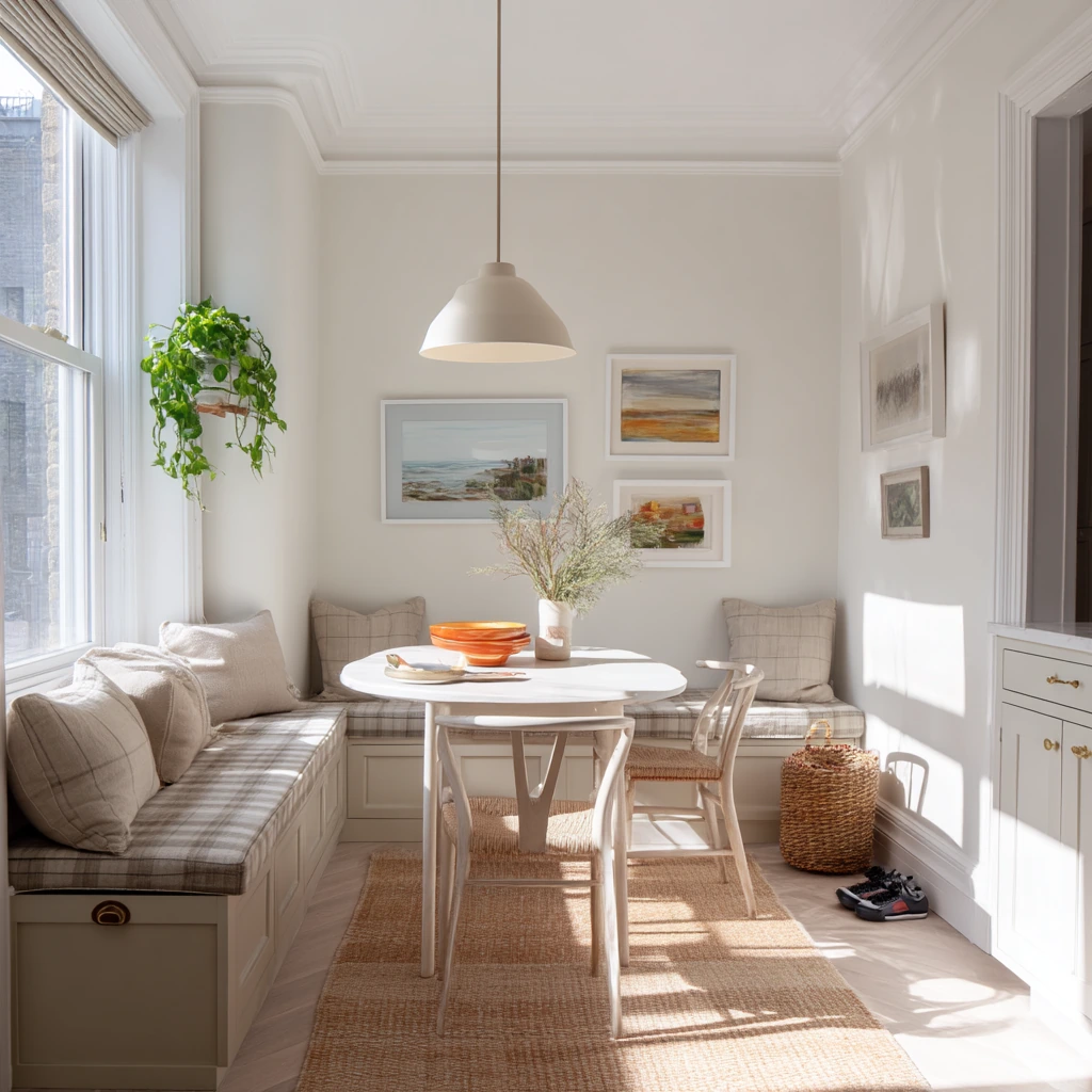Banquette Storage for a Narrow Family Dining Nook
