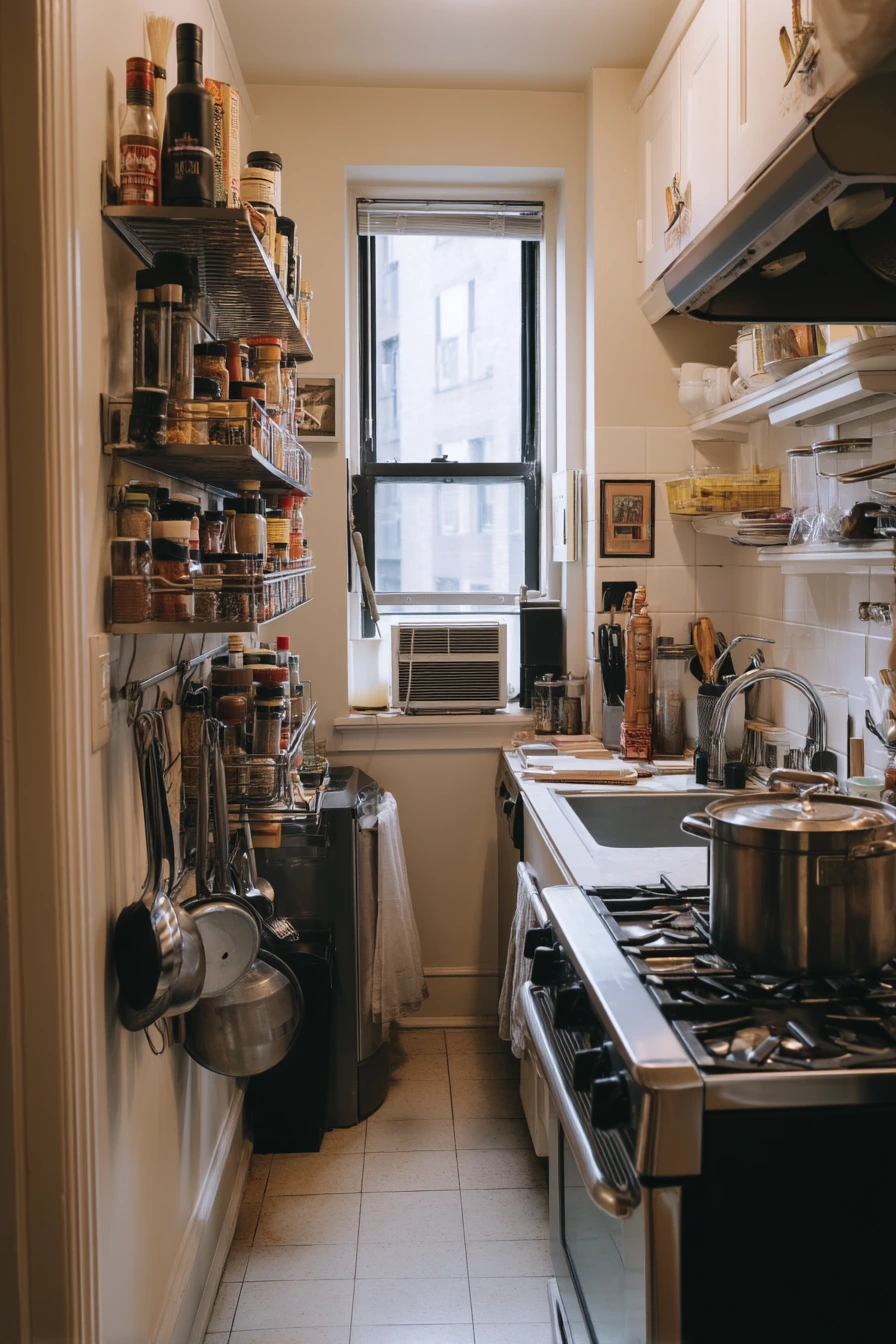 Vertical Storage Beside the Stove for Everyday Cooking