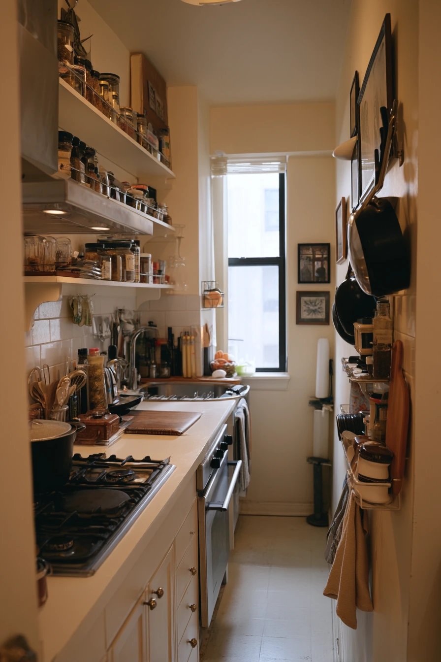 Vertical Storage Beside the Stove for Everyday Cooking