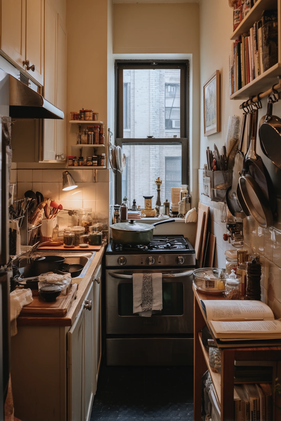 Vertical Storage Beside the Stove for Everyday Cooking