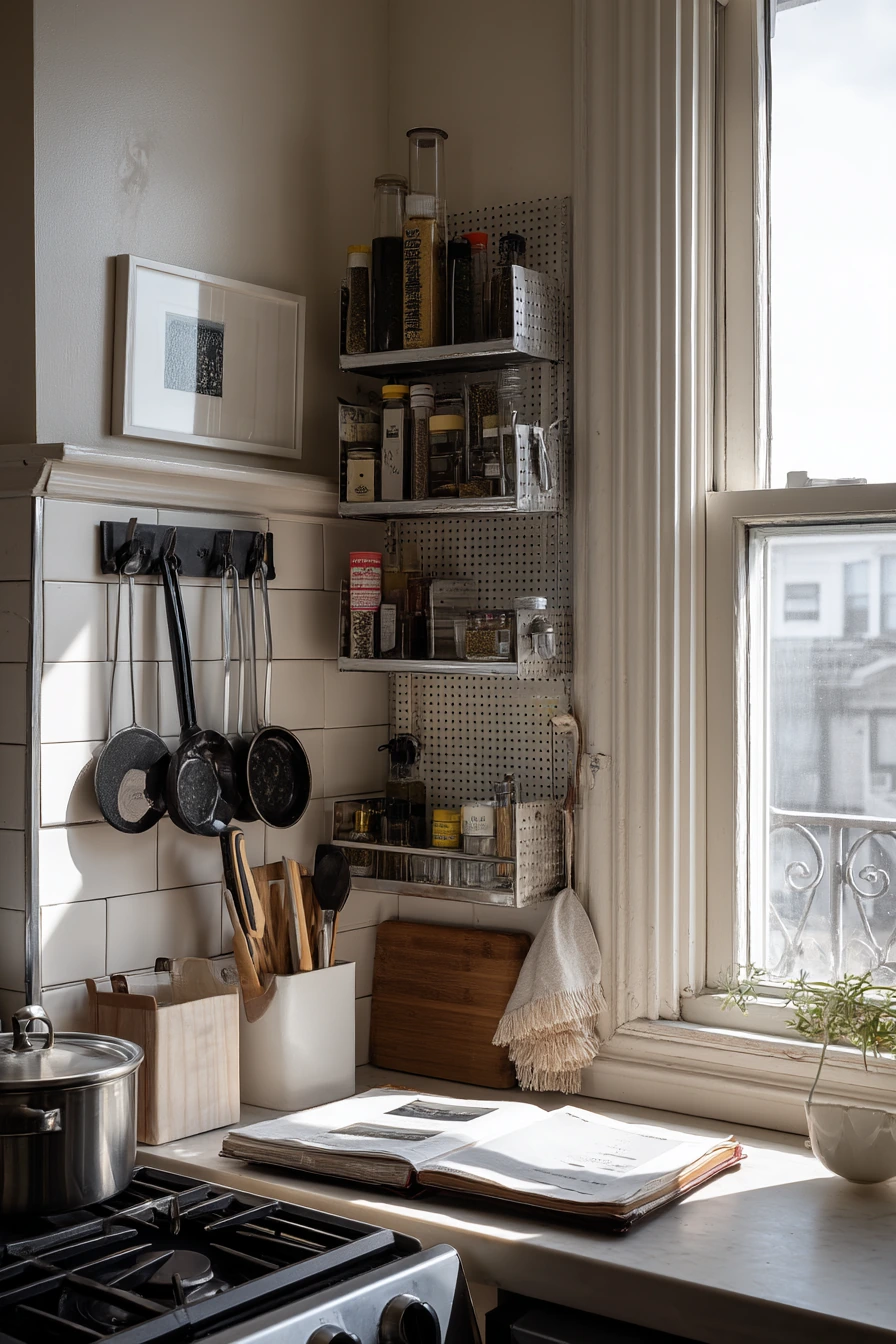 Vertical Storage Beside the Stove for Everyday Cooking