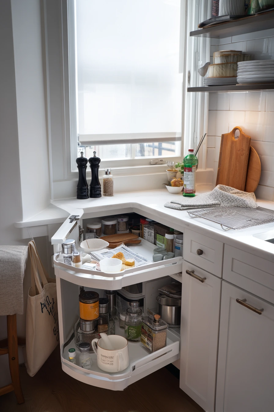 Corner Cabinet Hacks in a Compact Condo Kitchen