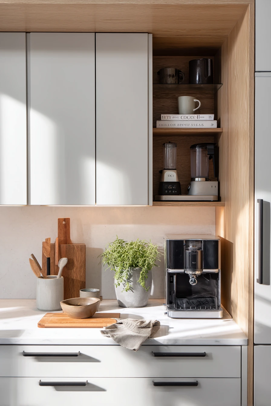Hidden Appliance Niche in a Small Modern Kitchen
