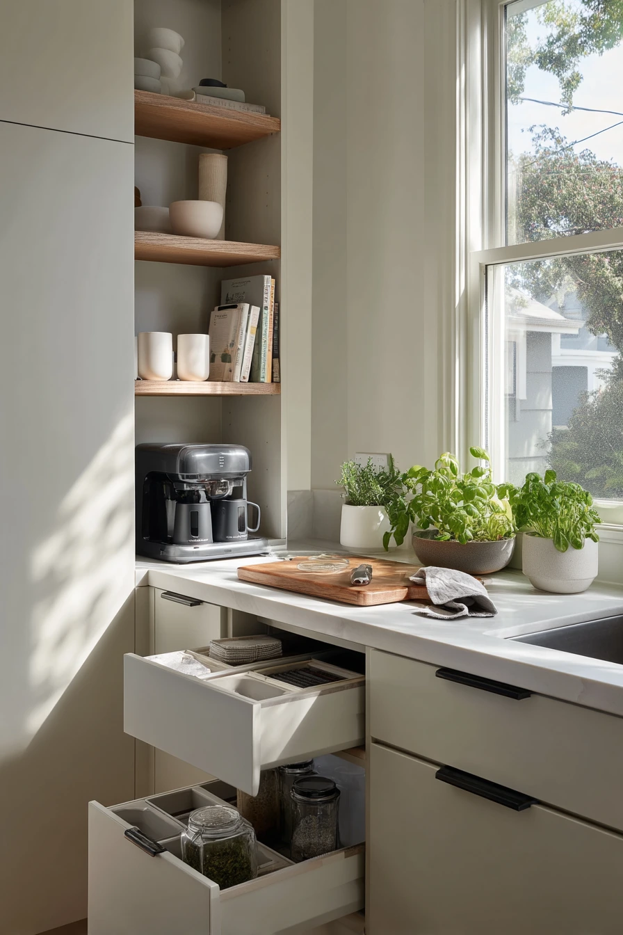 Hidden Appliance Niche in a Small Modern Kitchen