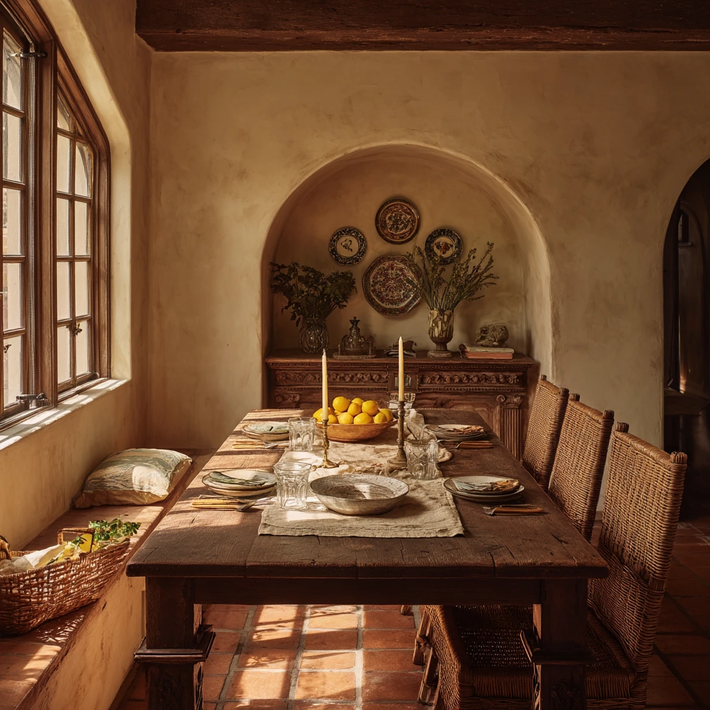 Casual Family Dinner in a Sunlit Spanish Dining Room