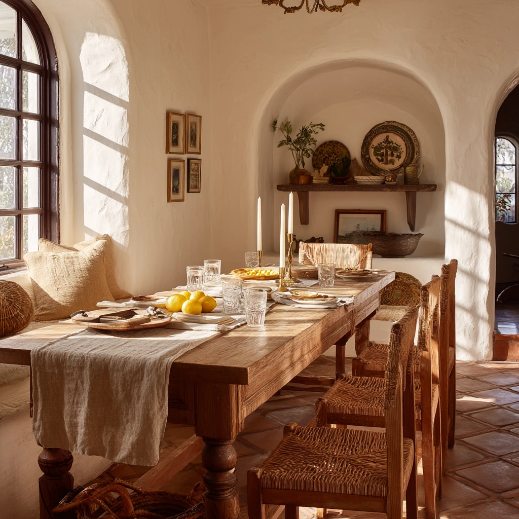 Casual Family Dinner in a Sunlit Spanish Dining Room
