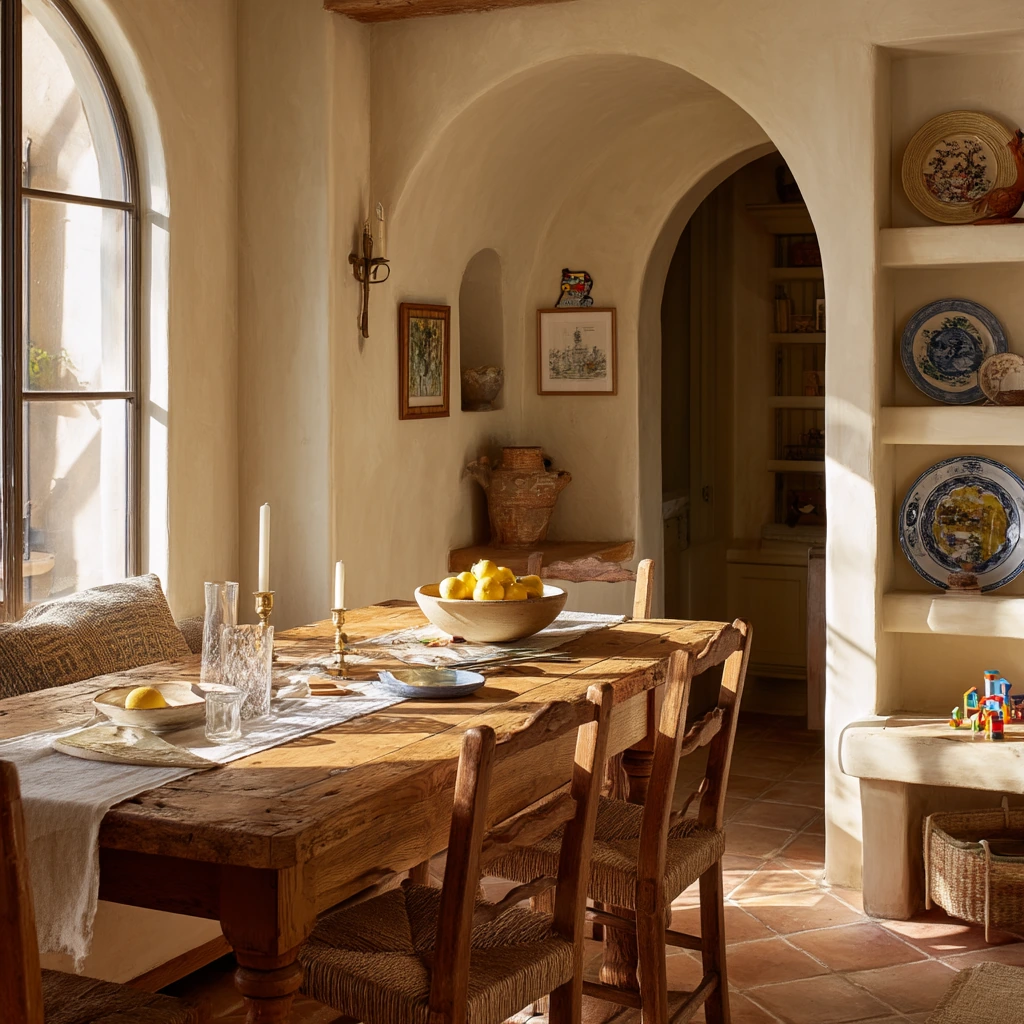 Casual Family Dinner in a Sunlit Spanish Dining Room