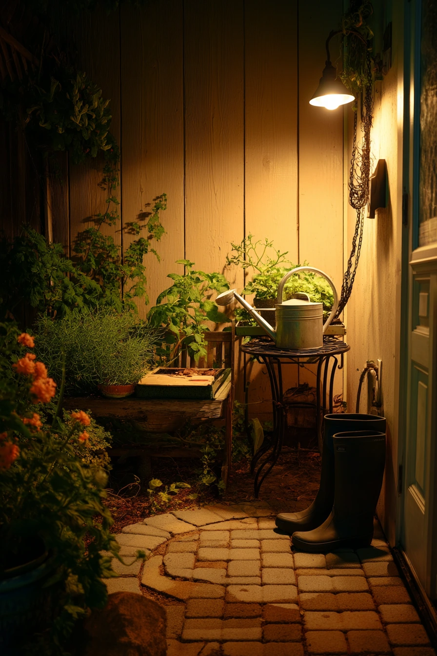 Night Watering Moment in a Courtyard Spiral Bed