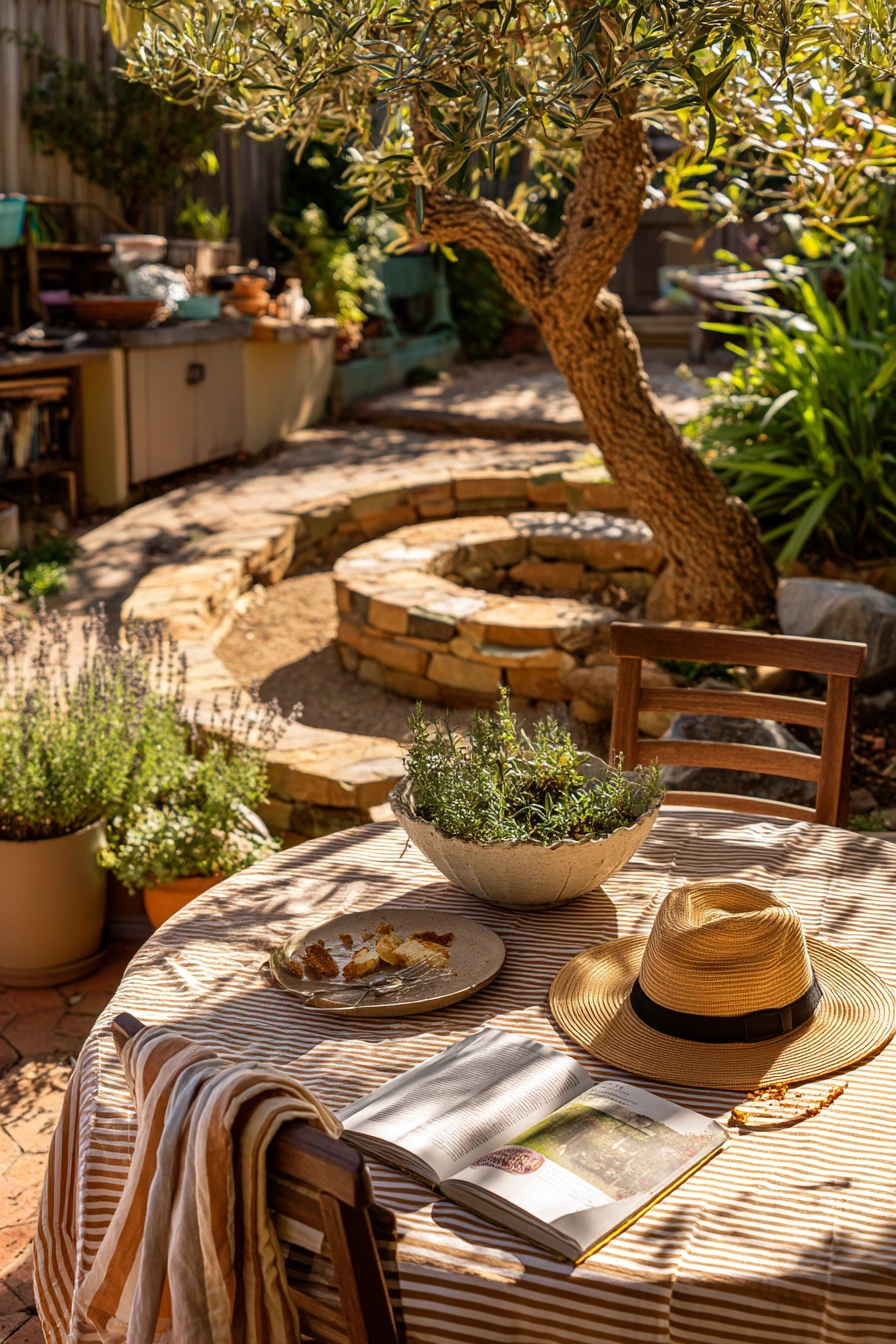 Mediterranean Spiral Garden with Outdoor Meals