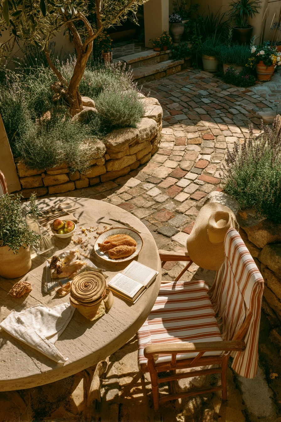 Mediterranean Spiral Garden with Outdoor Meals