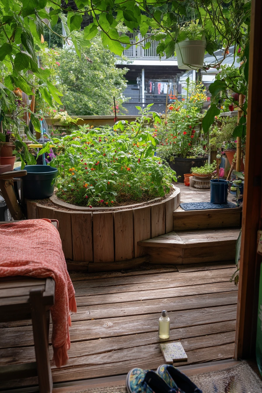 Spiral Garden Beside a Playful Family Deck