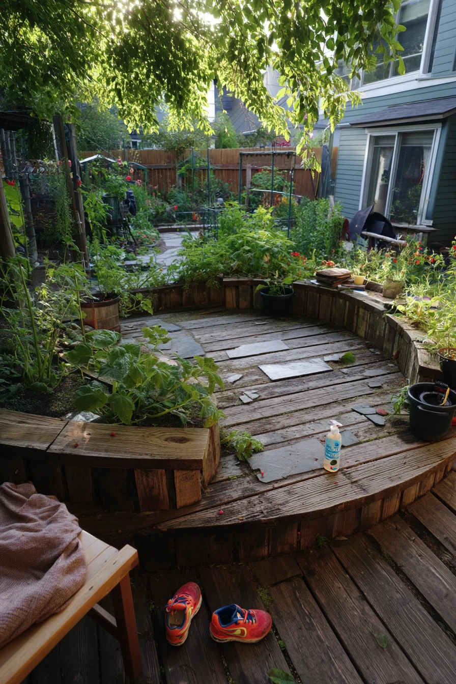 Spiral Garden Beside a Playful Family Deck