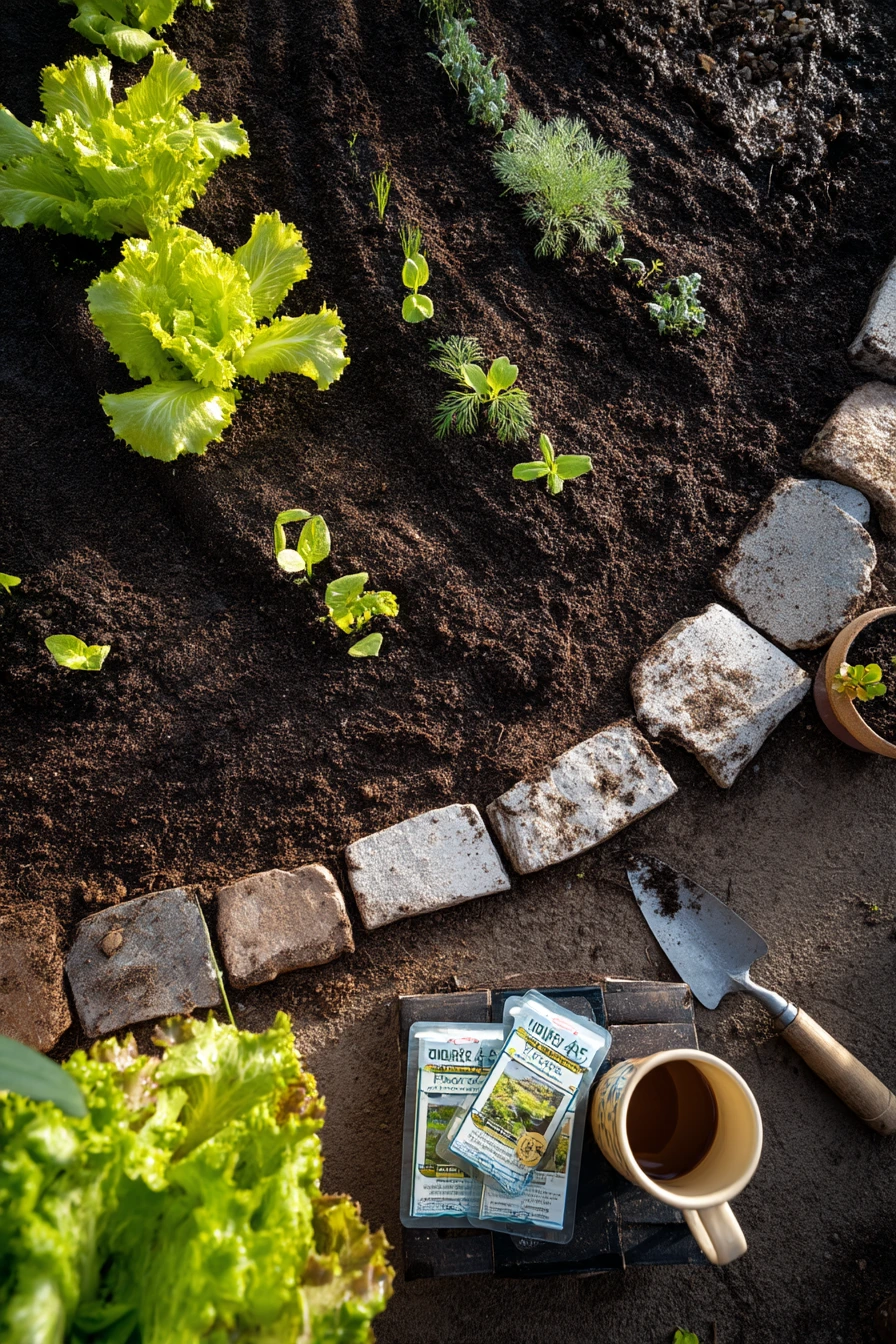 Seasonal Spring Planting in a Spiral Bed