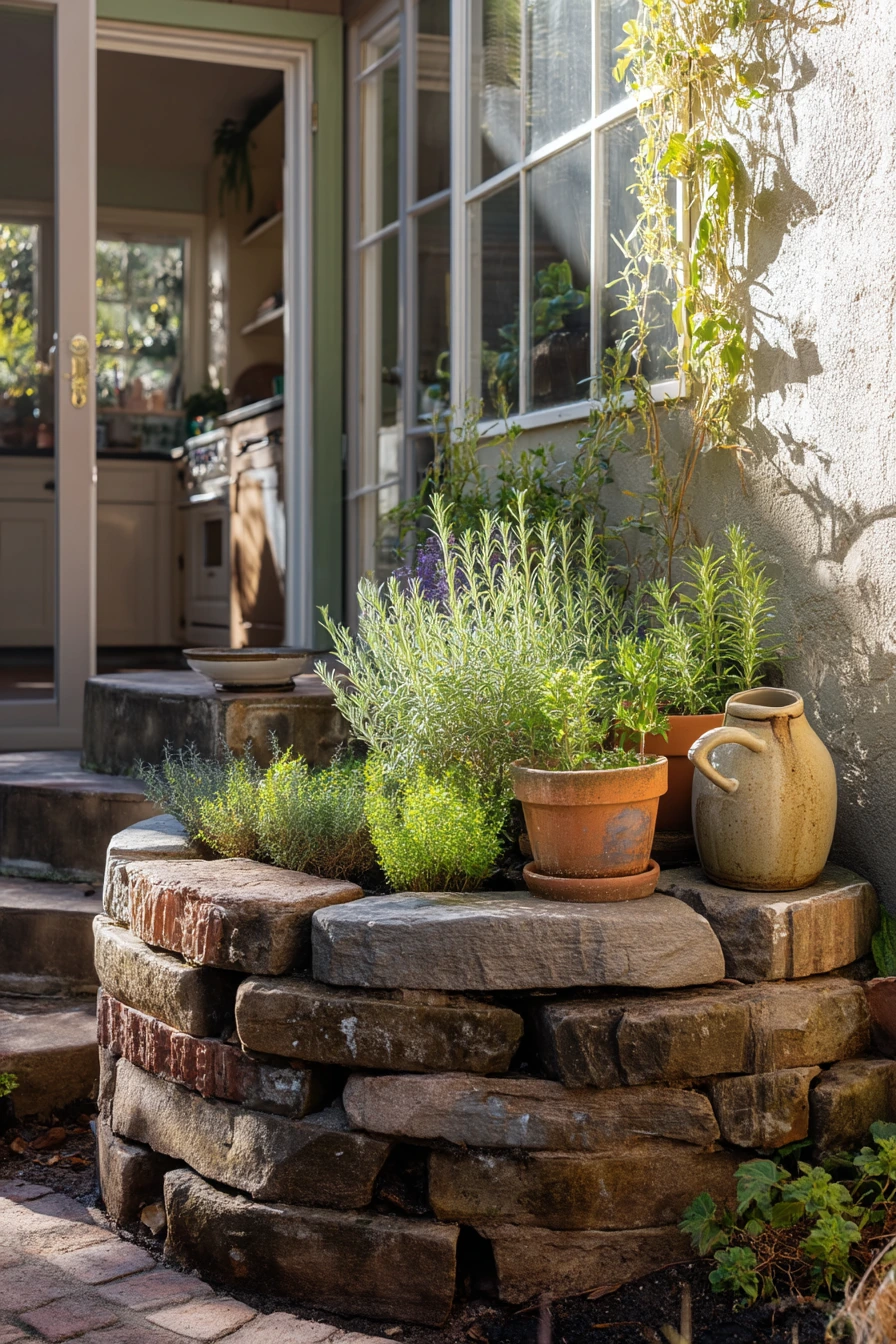 Compact Spiral Herb Garden by the Kitchen Door