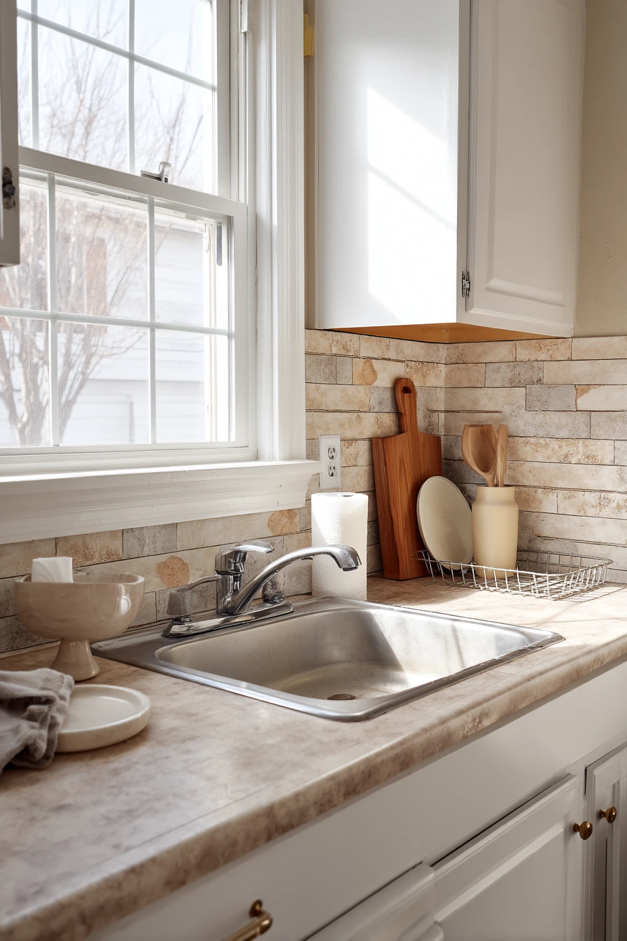 Budget-Friendly Rental Kitchen with Stone-Look Upgrade
